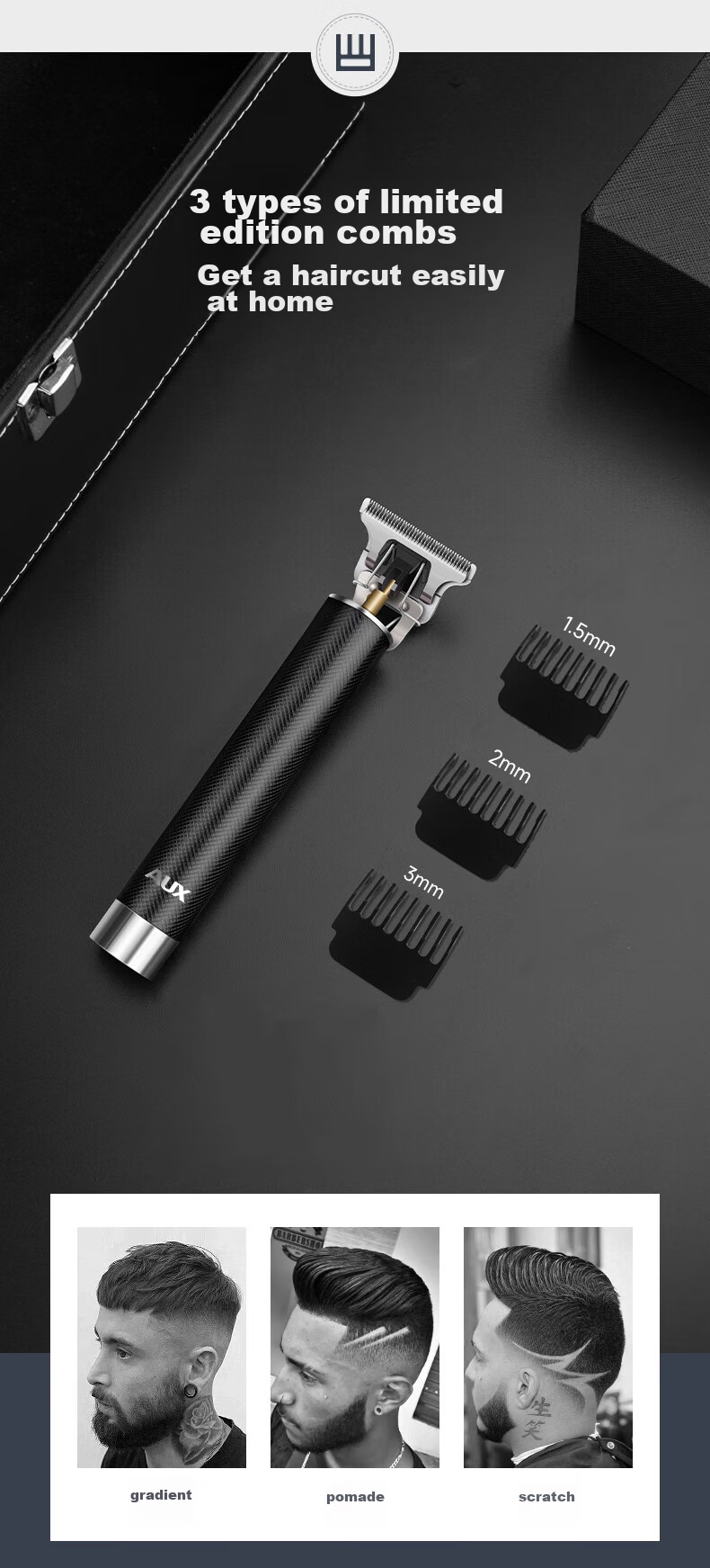 AUX Hair Clipper, Shaving And Styling Tool, for Adults And Children, Electric Trimmer, Head Shaver, Edge Trimmer, Bangs Trimmer, Self-Haircut Device, Gradient Design, Specialized for Men's Barbershops 16