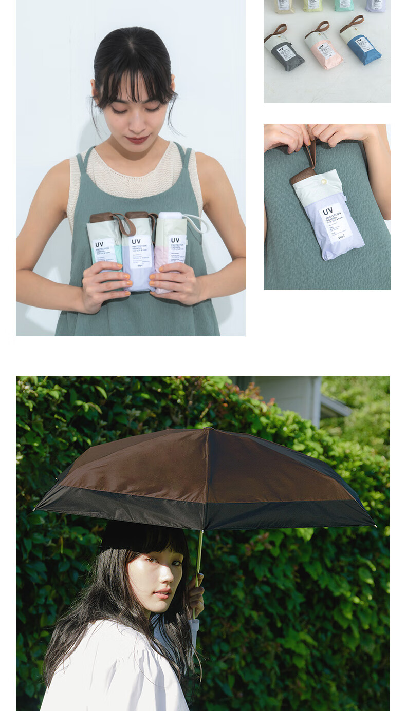 Wpc. Japanese Sun Umbrella, Five-Fold Compact Portable Mini Black Gel Card Umbrella, Sun Protection Umbrella, UV Protectio 9