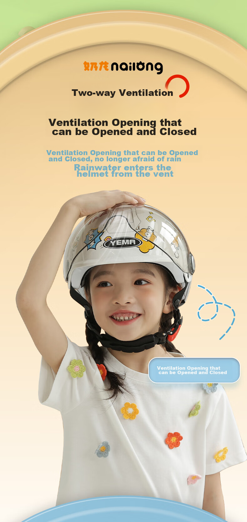 YEMA (YEMA) [Nailong Collaboration] 3C Certified New National Standard 237S Children's Helmet Summer Half Helmet Boys Girls Electric Motorcycle Safety Helmet Pink 8