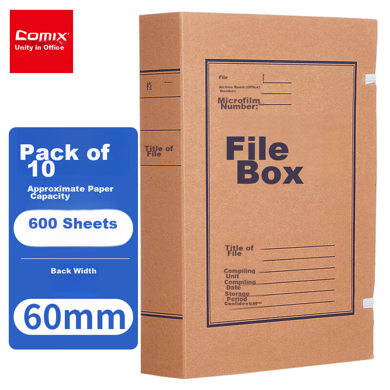 COMIX , 10 Pieces, 60mm Mixed Pulp 250g Kraft Paper File Boxes, Thickened Archive Boxes, Party Building And Financial Storage Boxes, Student Exam Storage EA1026-10