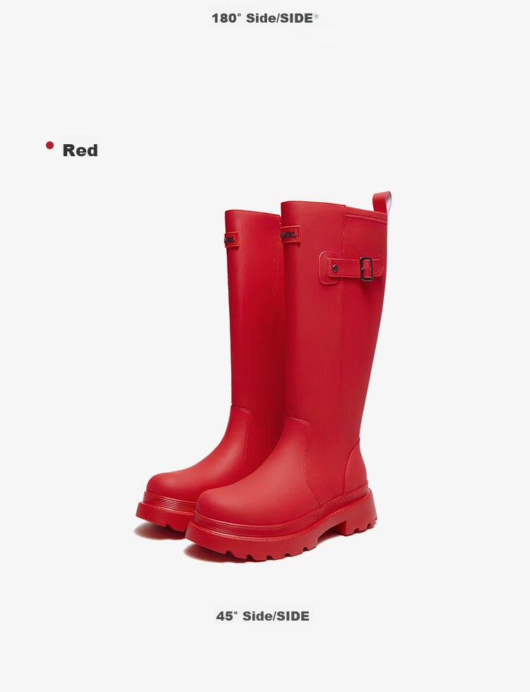 CAMEL Red Combat Boots, Stylish Rain Boots, Outdoor Shoes for Women, Water-Friendly Shoes, Waterproof Non-Slip Tall Boots 3008A 19