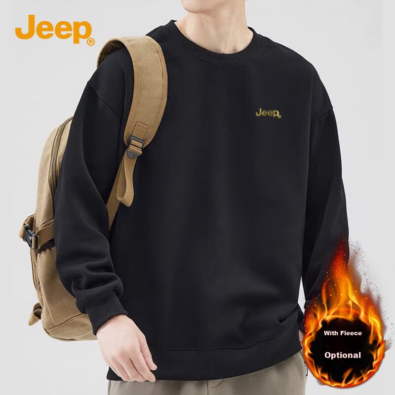 JEEP Sweatshirt for Men, Round Neck Embroidered Long Sleeve T-Shirt, Loose Casual Sportswear for Men's Clothing 101, Black, 4XL