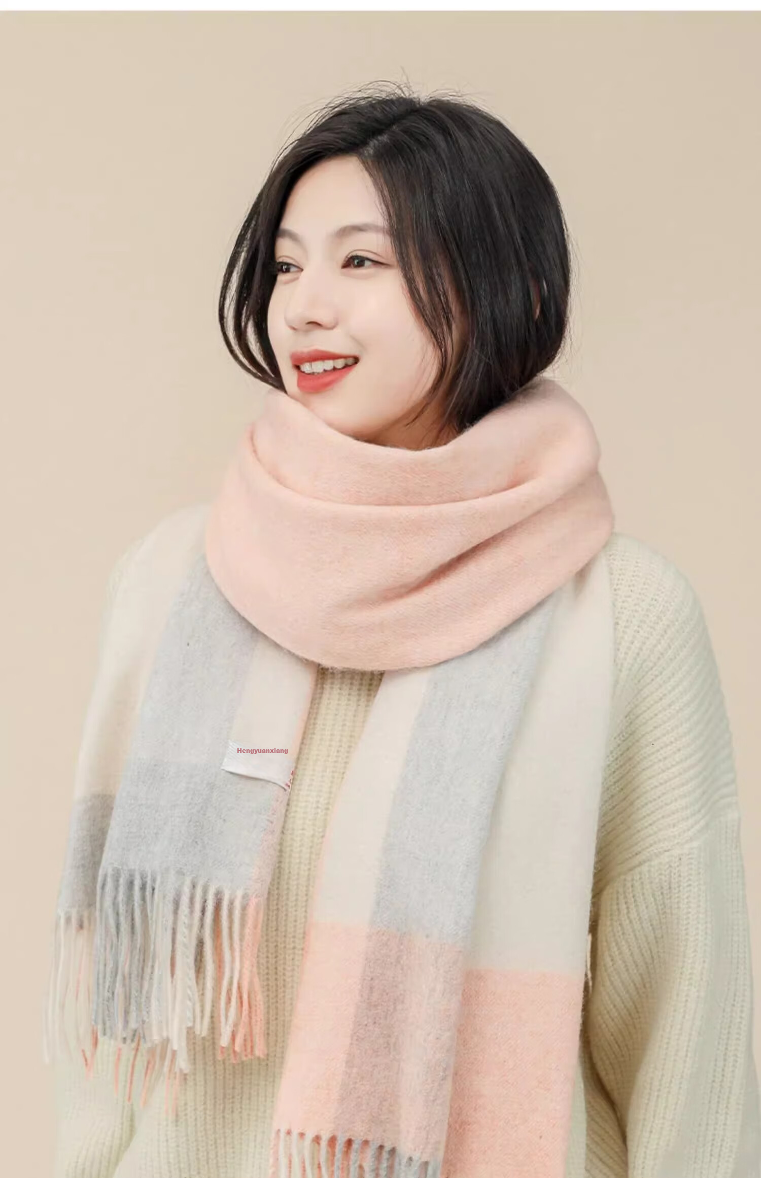 Hengyuanxiang 100% Wool Scarf for Women, Warm Autumn And Winter Neck Warmer, High-End Plaid Shawl, Birthday Gift for Girlfriend 20