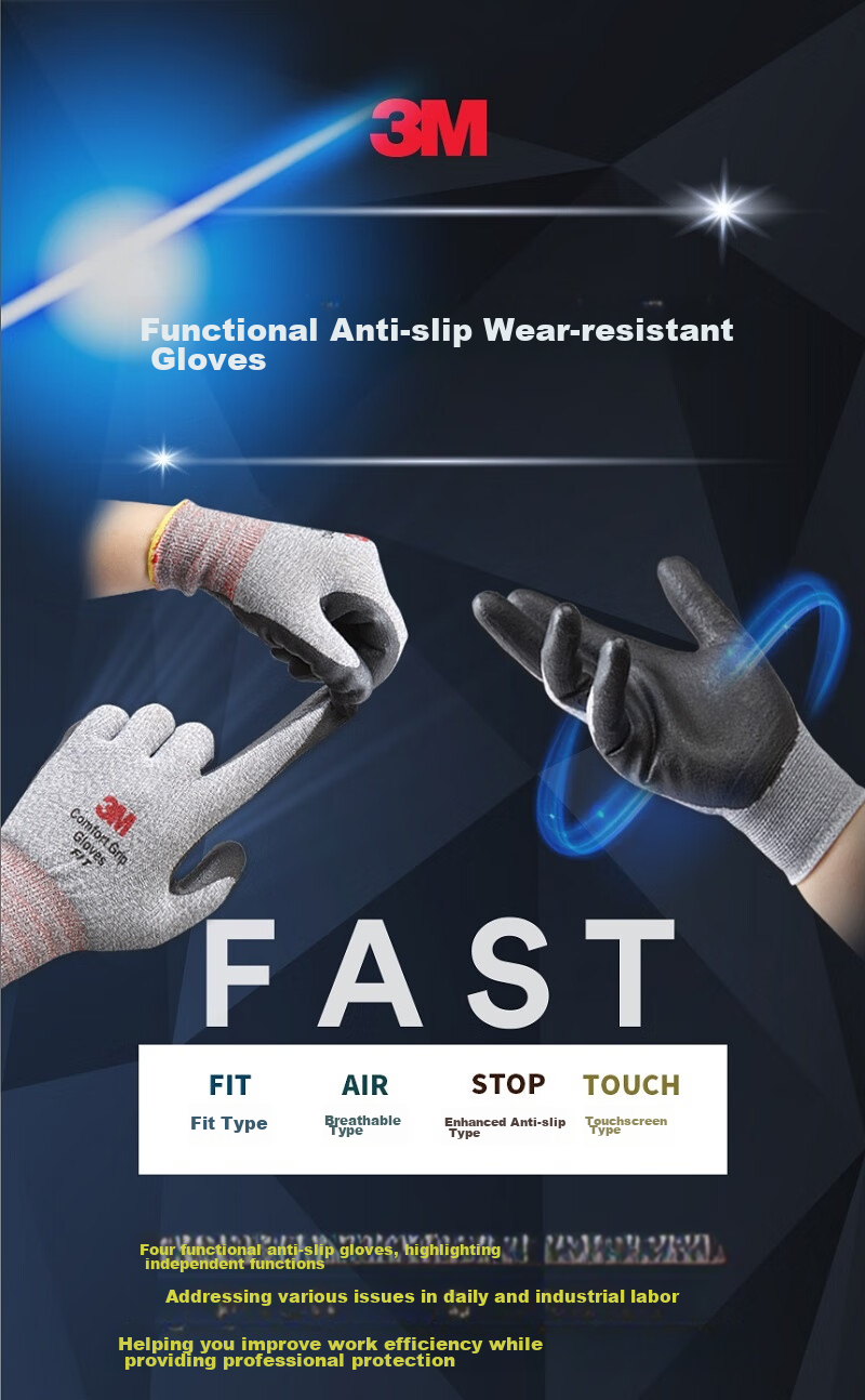 3M Touchscreen Gloves, Compatible with Touchscreen Phones, Industrial Labor Maintenance Non-Slip Adhesive Nitrile Coated Wear-Resistant, Universal Breathable [Touchscreen Type L Size] 1