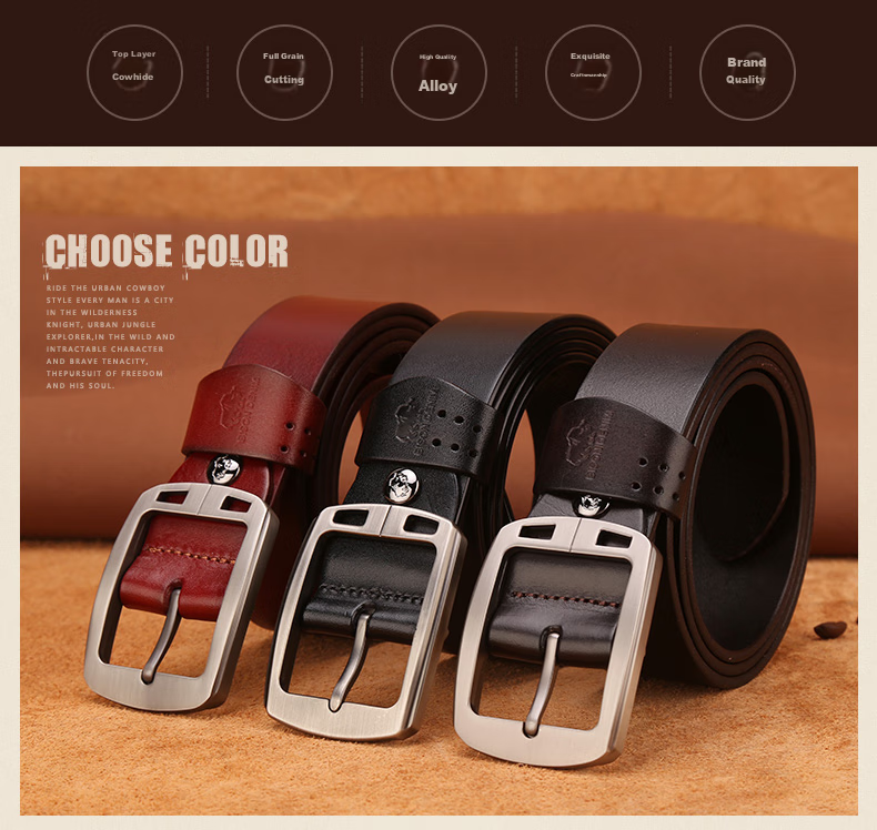 American Bison Men's Genuine Leather Belt Casual Vintage Cowhide Pin Buckle Waistband Birthday Gift for Boyfriend 2