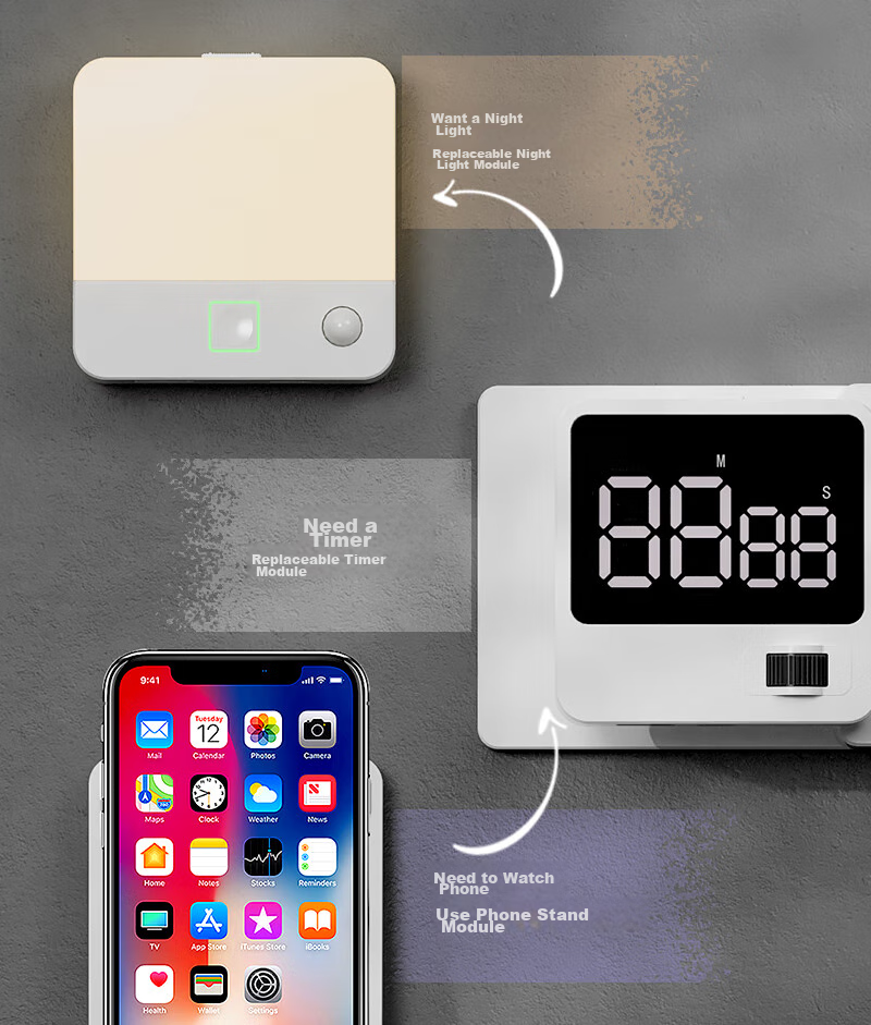 Xiya Wall Switch Track Socket, Multi-Function, National 3C Certified, Electric Shock Prevention, Kitchen Timer Electronic Clock, USB+Type-C Smart White 5