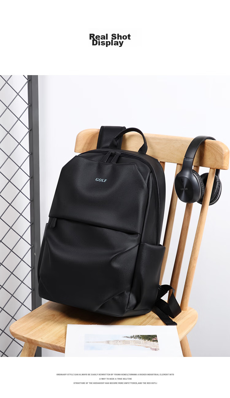 GOLF Backpack for Men, Large Capacity, Korean Style Student Schoolbag, 15-Inch Laptop Bag, Travel Bag, Black 20