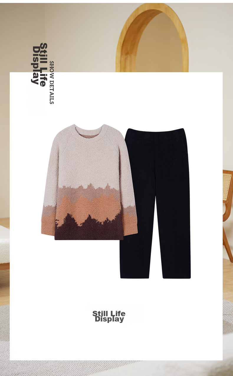 Shaqian Couple's Pajamas, Autumn And Winter Half-Fleece Women's Style, Thickened Warm Coral Fleece Men's Casual Home Wear Set 14