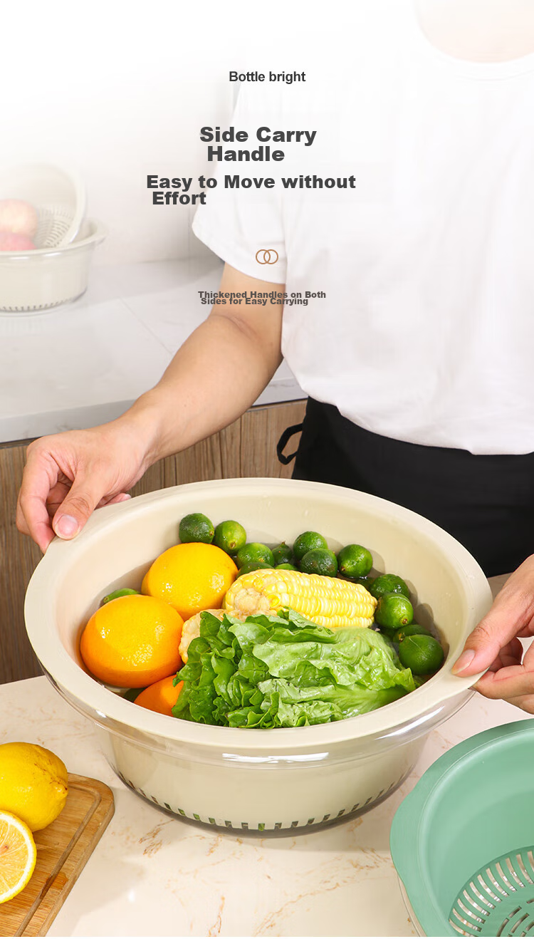 Bayco Vegetable Washing Basket, Draining Basket, Double-Layer Vegetable Washing Basin, Rice Washing Draining Basket, Strainer Basket, Fruit Washing Colander, Medium-Sized BX5240 5