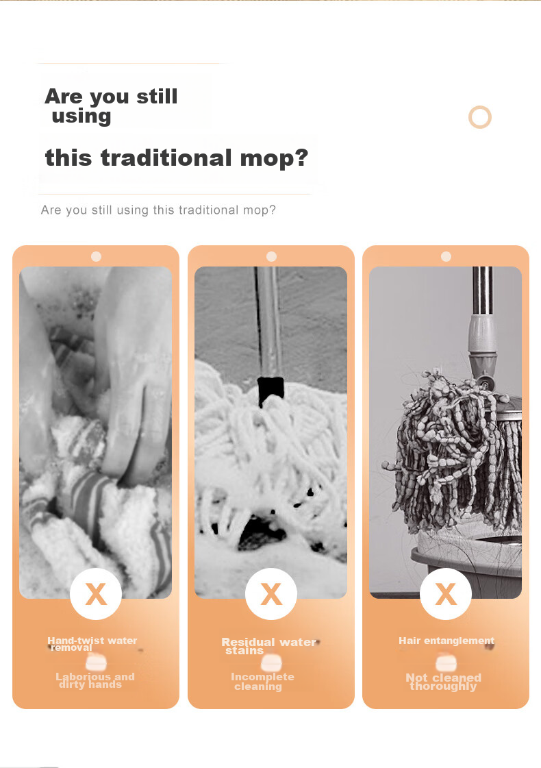 Baijiahaoshi Cotton Yarn Mop, 55cm, 1 Cloth, Twist-Wringing, Must-Ka Lock, No-Hand Washing, Household All-In Absorbent Floor Mop 2