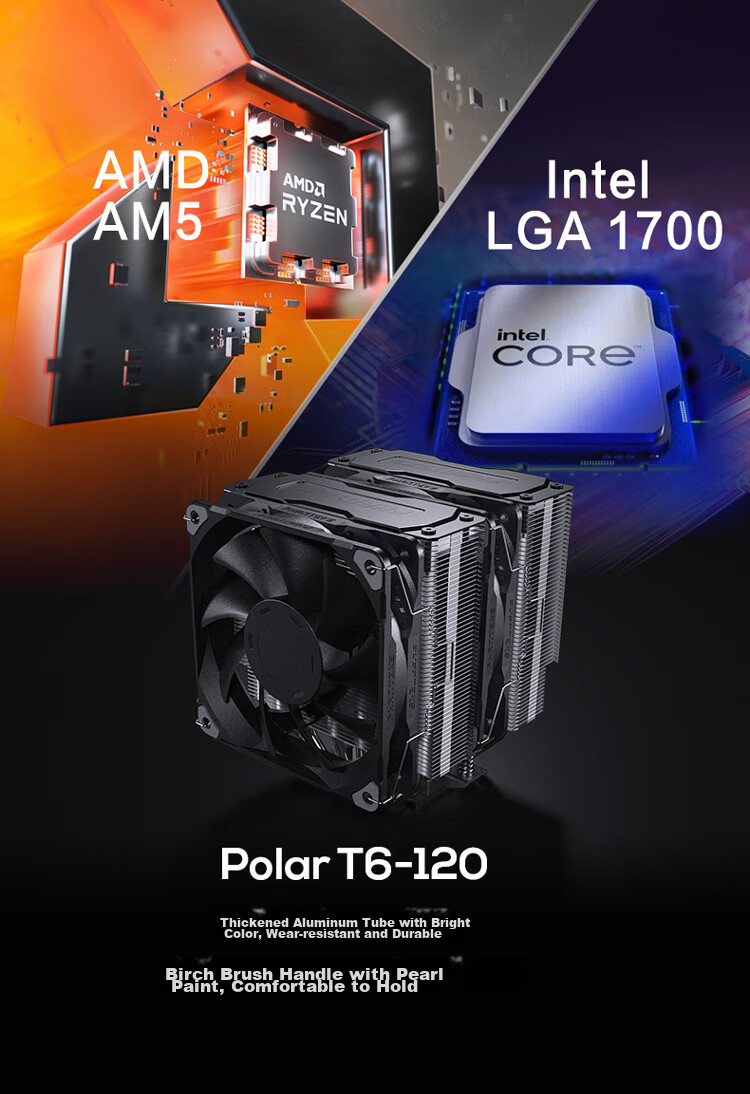 PHANTEKS Polar T6 White Anti-Gravity Dual Tower Air Cooler CPU Heatsink (PWM Dual ARGB Fans, Includes High-Nano Thermal Paste, Heat Spreader, And Noise Reduction Device) 2