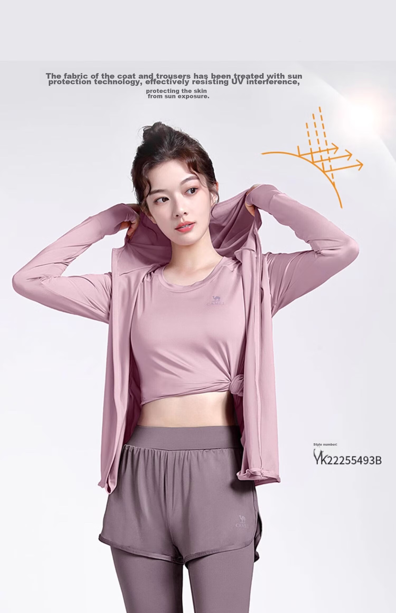 CAMEL Yoga Outfit Set for Women, Morning Run Outdoor Sportswear, Slim-Fit Breathable Fitness Wear, Five-Piece Set YK22255493 2