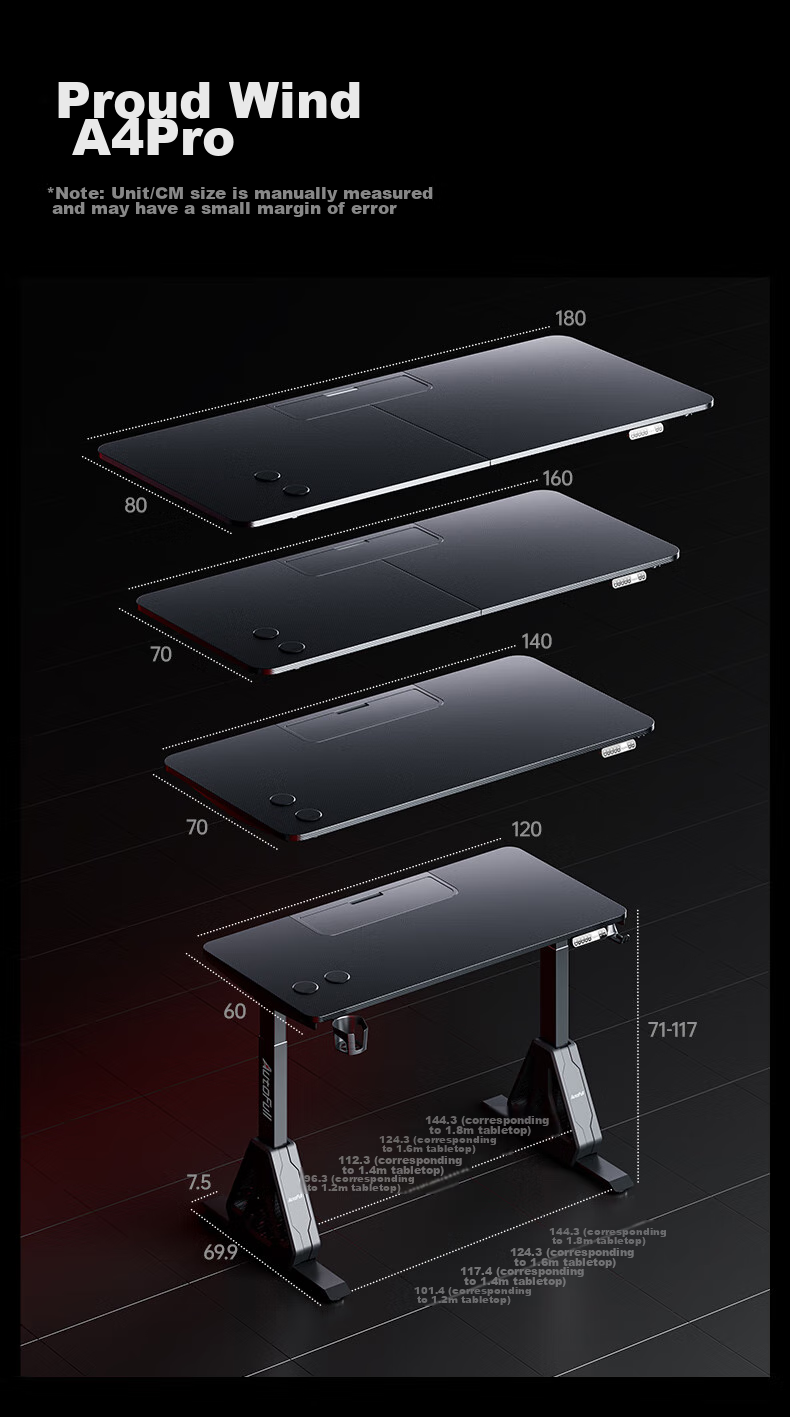 AOFENG A4Pro Gaming Desk Solid Wood Electric Height Adjustable Computer Desk Office Desk Black 1.8*0.8m 27