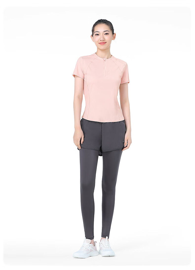 CAMEL Women's Sports Set, Summer New Style Running Yoga Fitness Short-Sleeve Shorts with Lining, Casual Elastic Sportswear 30