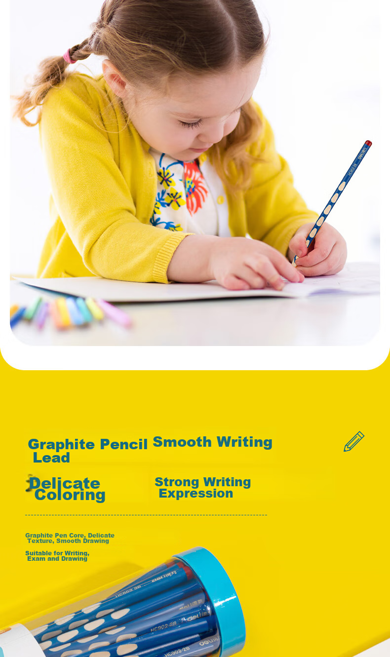 Deli Perforated Pencils, 30 Pieces, HB Writing Pencils, Triangular Shaft, Easy to Grip, Erasable Rubber, Children's Posture Correction, Student Handwriting Practice, Writing And Doodling, Back-To Stationery 9