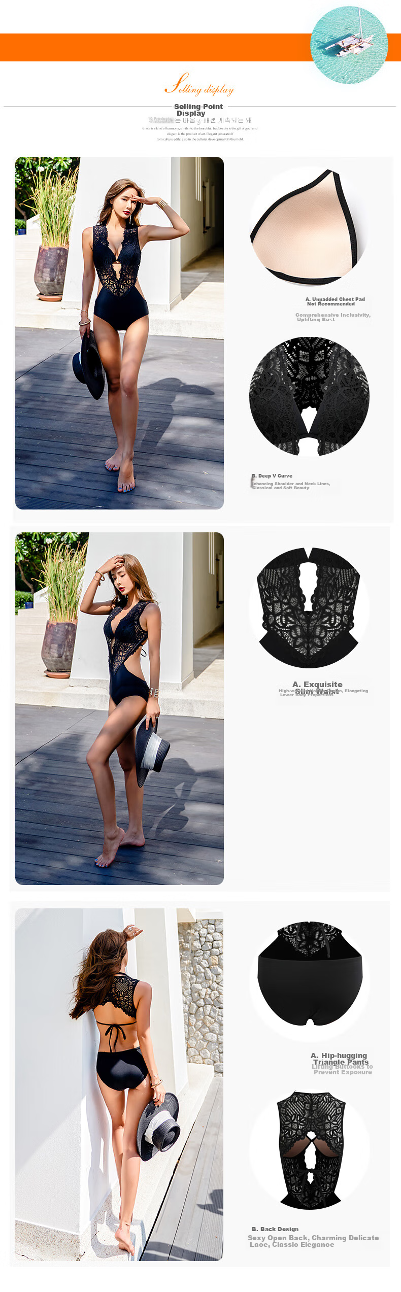 Sanqi One-Piece Swimsuit, Women's Bikini, Sexy Triangle Panties, Lace, Push-Up for Small Chest, Beach And Hot Spring Swimwear, 20042 Black M 2