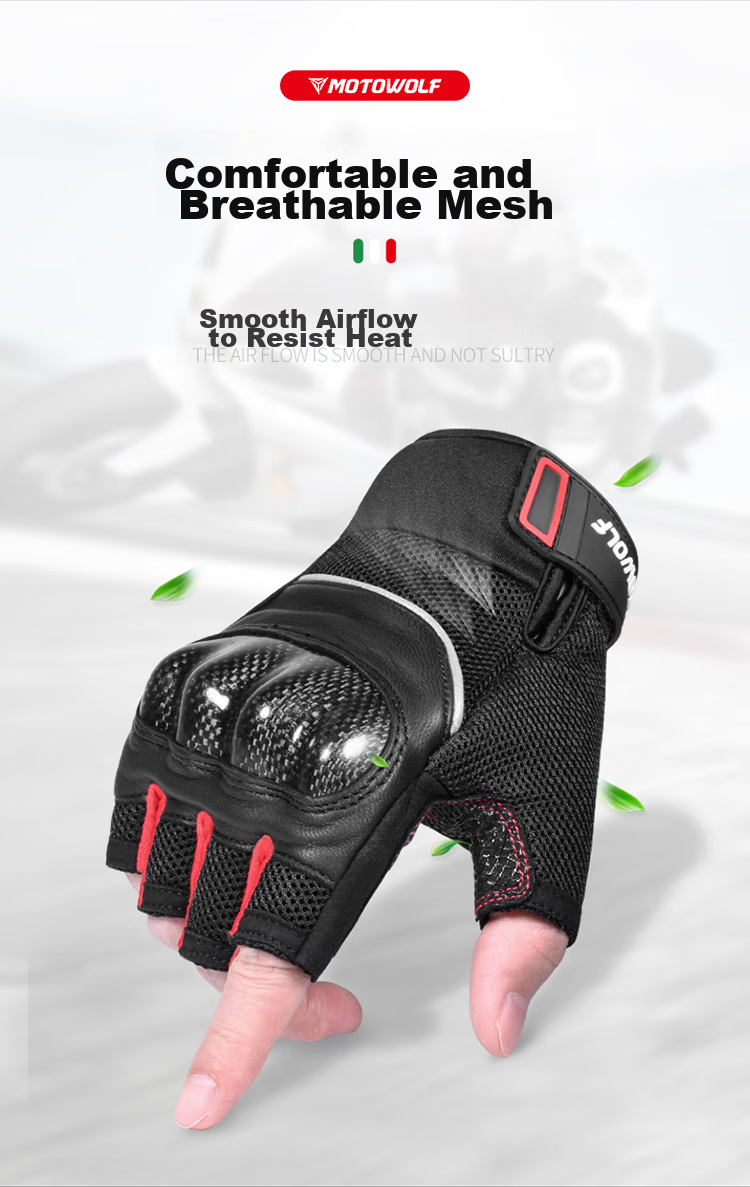 MOTOWOLF Motorcycle Gloves Half Finger Carbon Fiber Summer Breathable Riding Motorbike Anti-fall Knight Gear Unisex 6