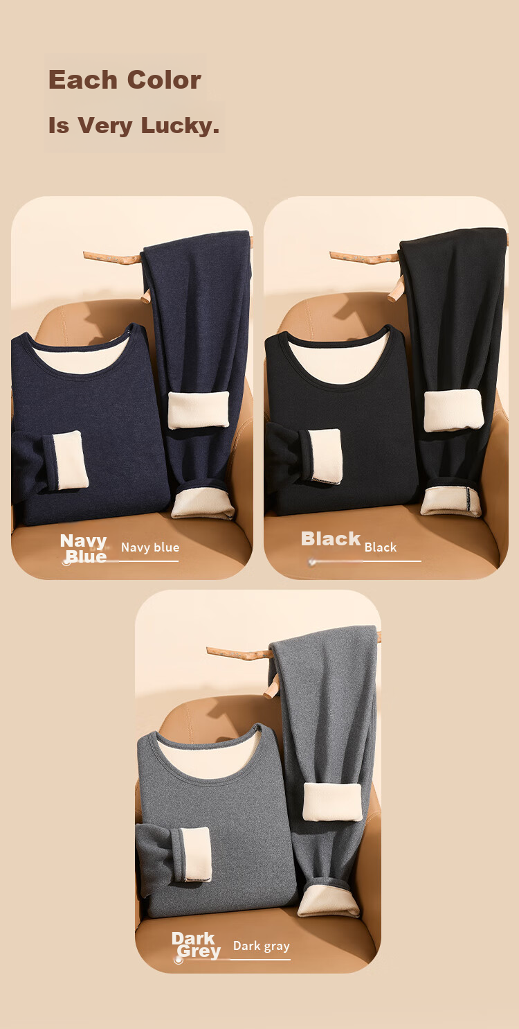 Hengyuanxiang Wool And Silk Thermal Underwear, Fleece-Lined, Extra Thick, Mid-Collar Autumn Top And Bottom Set 15