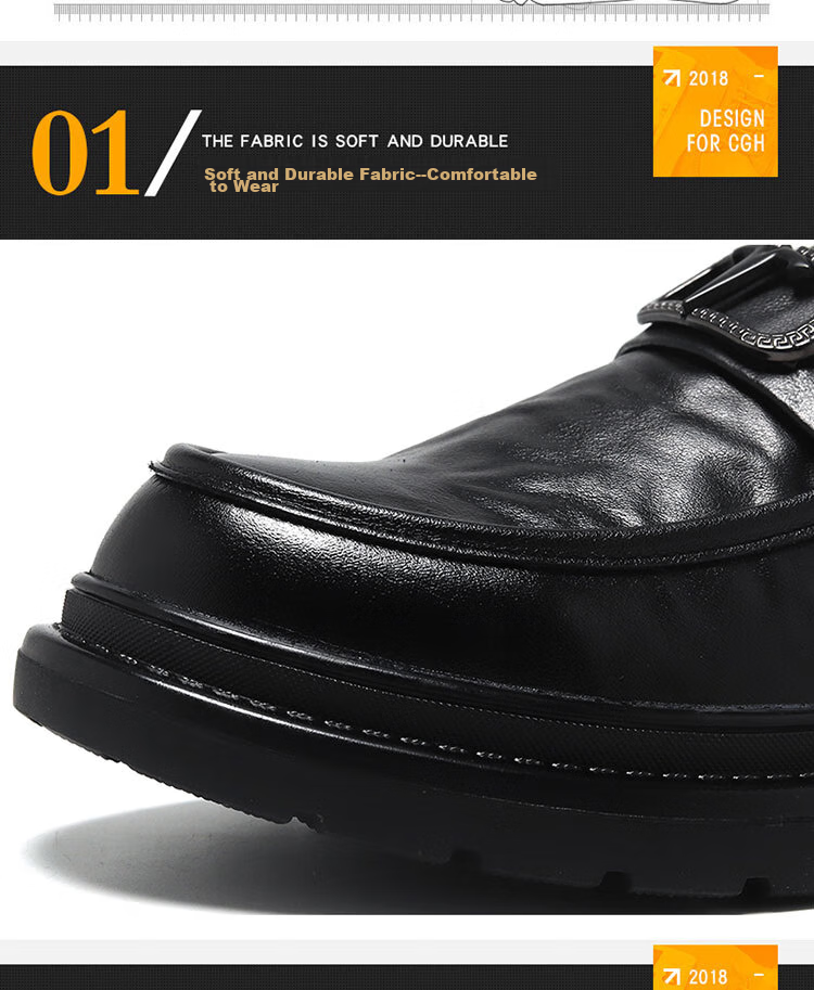 CALIFBULL Men's Leather Shoes, Autumn And Winter Thick-Soled Heightening Loafers, Slip-On Lazy Business Casual Shoes for Weddings, Black, Size 41 9