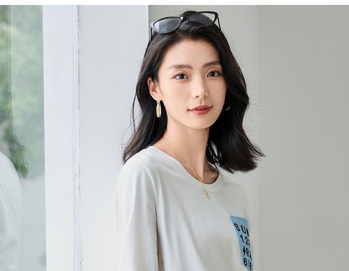Chushen Spring And Autumn Long-Sleeve T-Shirt for Women, Versatile Letter Patchwork Round Neck Base Shirt, Casual Loose Top S143T2014 12