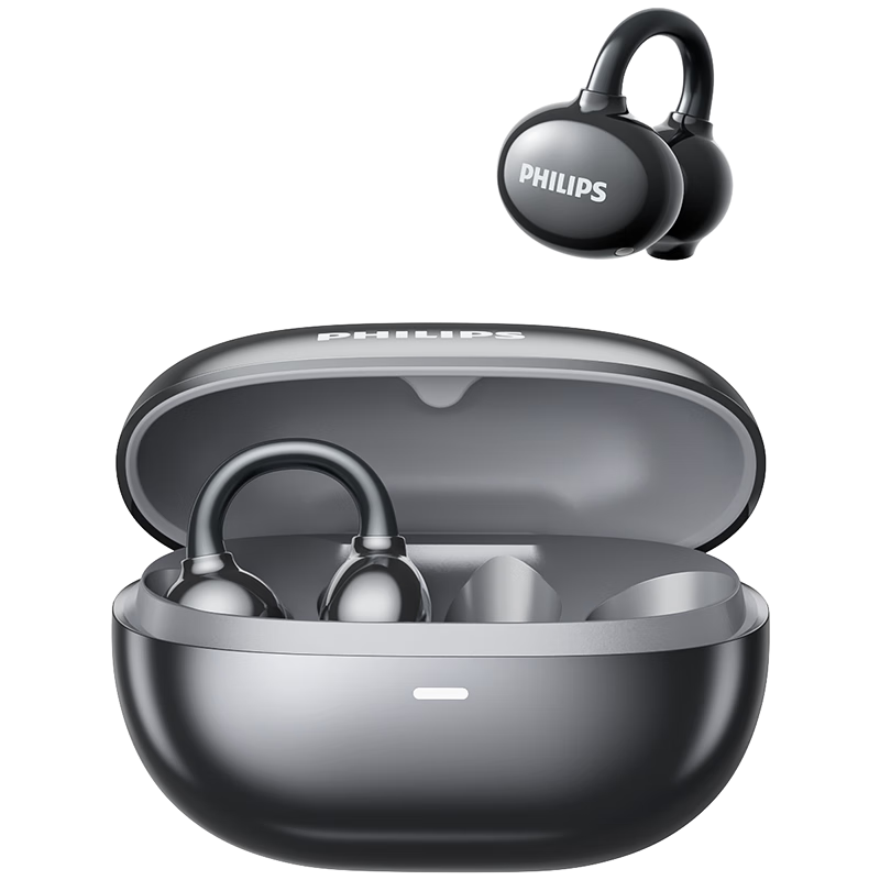 PHILIPS Bluetooth Headphones, Clip-On Wireless Open-Ear Bone Conduction Concept, Not In-Ear, for Sports Running Calls Noise Reduction, Suitable for Huaqiangbei Bluetooth Earphones TAT3469-Black