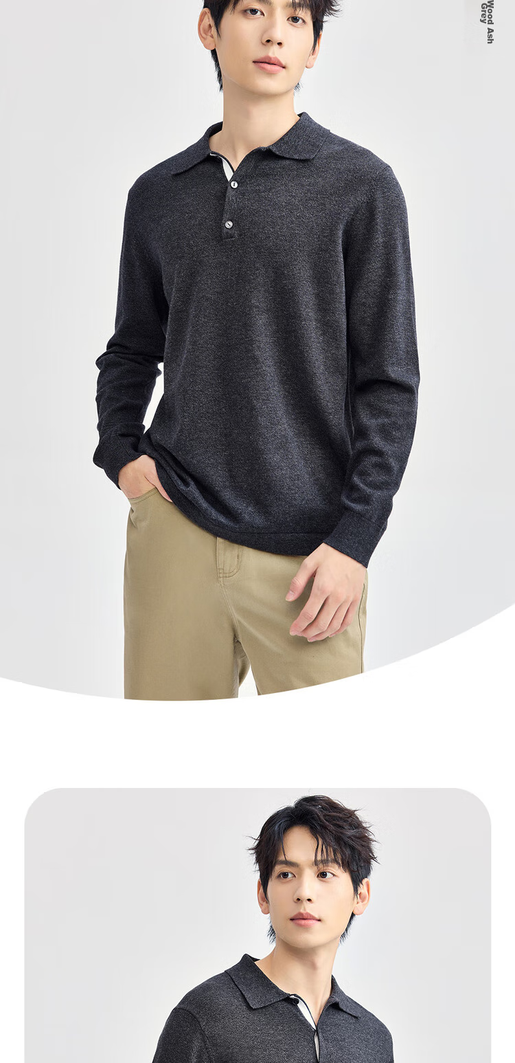 Giordano Men's Shirt Collar Knit Sweater, Anti-Pilling Lapel Sweater, Pure Cotton Men's Long-Sleeve Polo Shirt 18054612 10