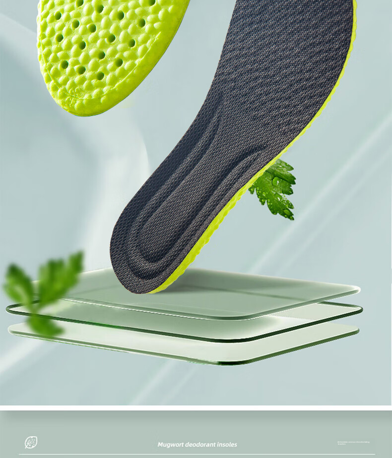 IQGD 2 Pairs Sports Insoles for Men, Soft And Elastic, Mugwort Scent, Odor-Resistant, Breathable, Shock-Absorbing, Military Training 6019, Black And Green, Size 35-36 2