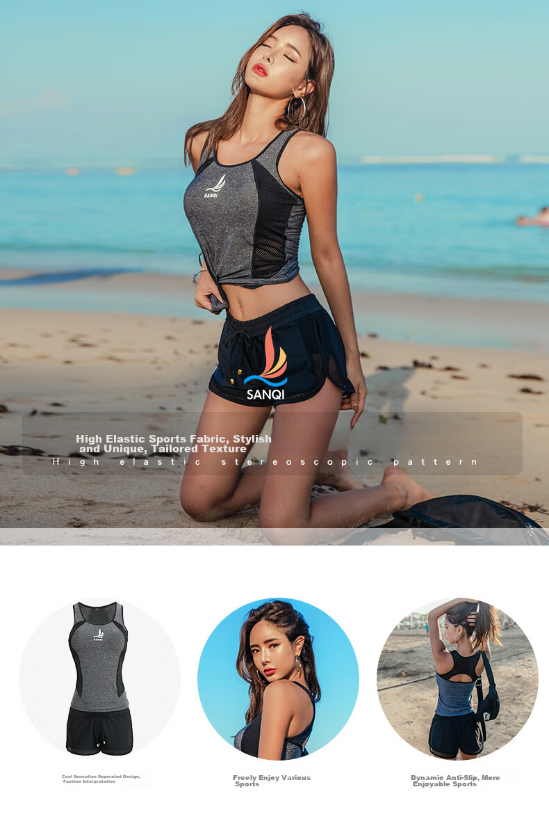 Sanqi Two-Piece Swimsuit for Women with Boyshort Bottoms, Plus Size Slimming Tummy Control Conservative Hot Spring Swimwear 19050 Black L 1