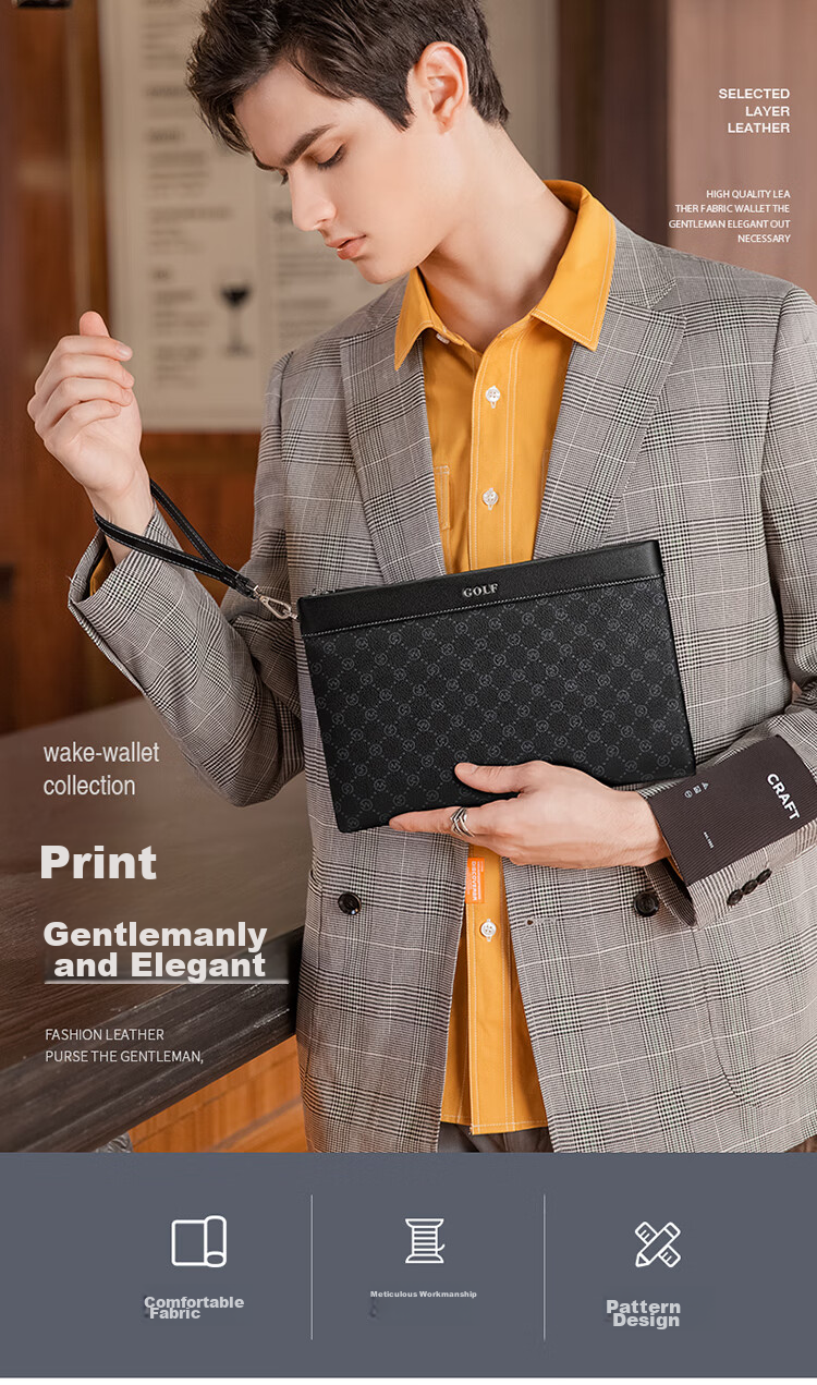 GOLF Men's Clutch Large Capacity Handbag with Multiple Card Slots Envelope Bag Long Wallet Gift for Boyfriend 1