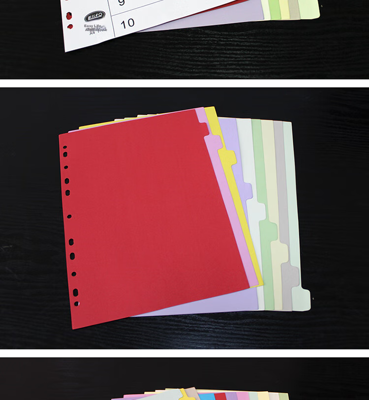 Elifo Page Separators, Index Dividers, Classification Paper, Loose-Leaf Paper for Indexes, Paper Plastic Digital English Three-Hole Binders [With Holes], 10 Colors, 50 Sheets Per Pack 13