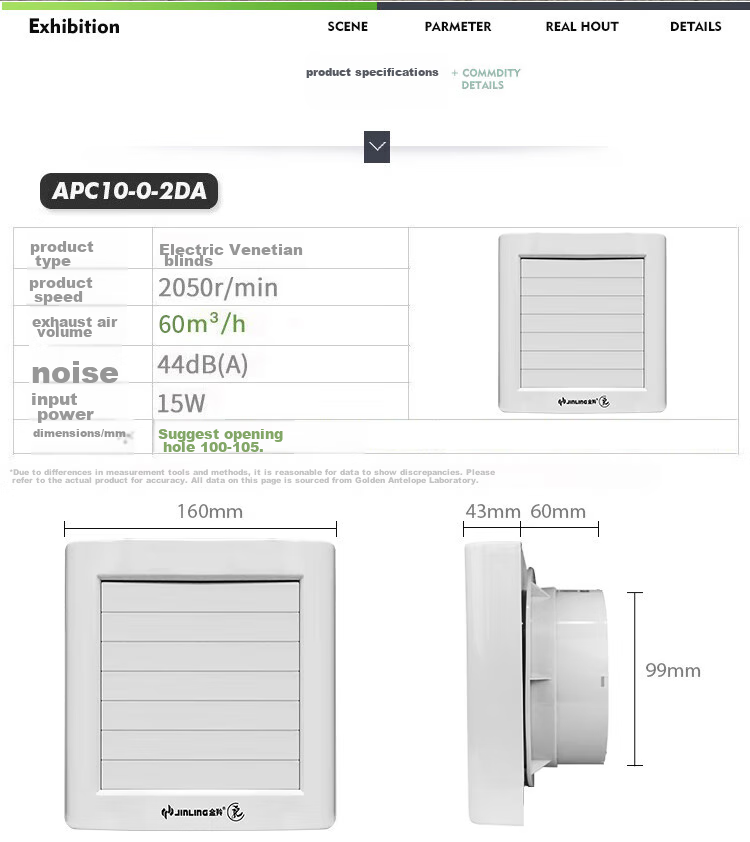 JINLING Window Exhaust Fan, Bathroom Ventilation Fan, Kitchen Exhaust Fan, Electric Louver Window-Style APC15-2 2