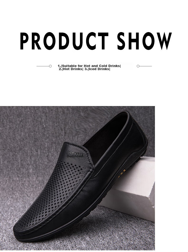 MULINSEN Men's Shoes, Top-Grain Leather, Business Casual Soft-Soled Loafers, Size 42, Black, 19591 20