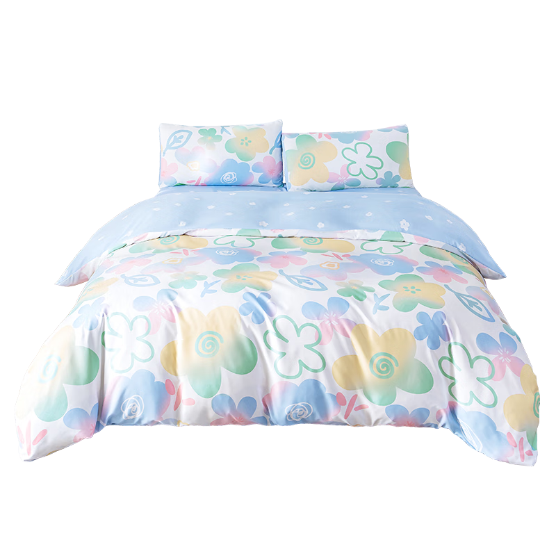 JD Original Xiao Jing Yanmiao Four-Piece Bedding Set, 100g Soft And Silky, Class A Skin-Friendly, Bed Sheet Duvet Cover Pillowcase Bedding Set for 1.8m Bed, Primrose Flower Patter
