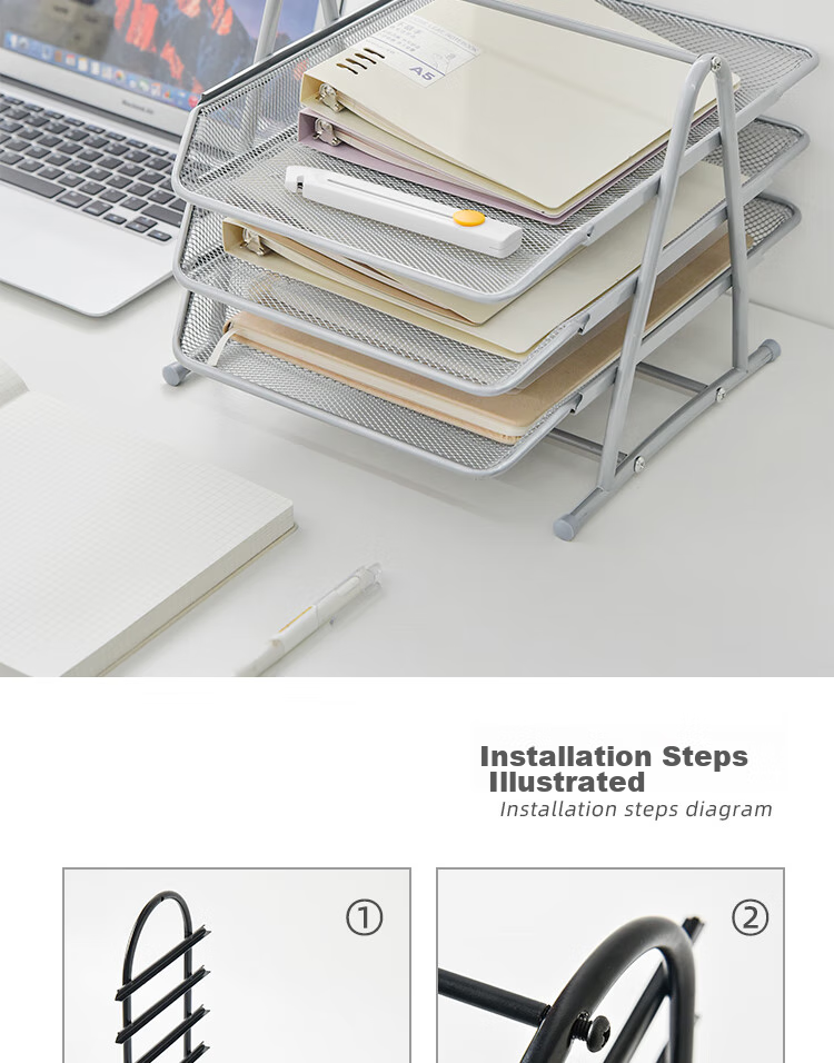Sannianerban Metal File Organizer, Multi-Layer File Tray, Office Desktop Storage Rack, Metal Basket for Documents, File Organizer Shelf, Storage Rack, Four-Tier Black 13