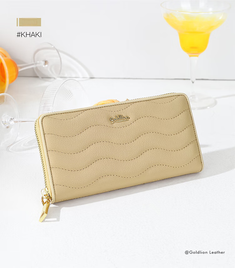 Goldlion Women's Long Wallet, Top-Grain Leather Simple Large-Capacity Clutch Purse Gift Box, Birthday Present 11