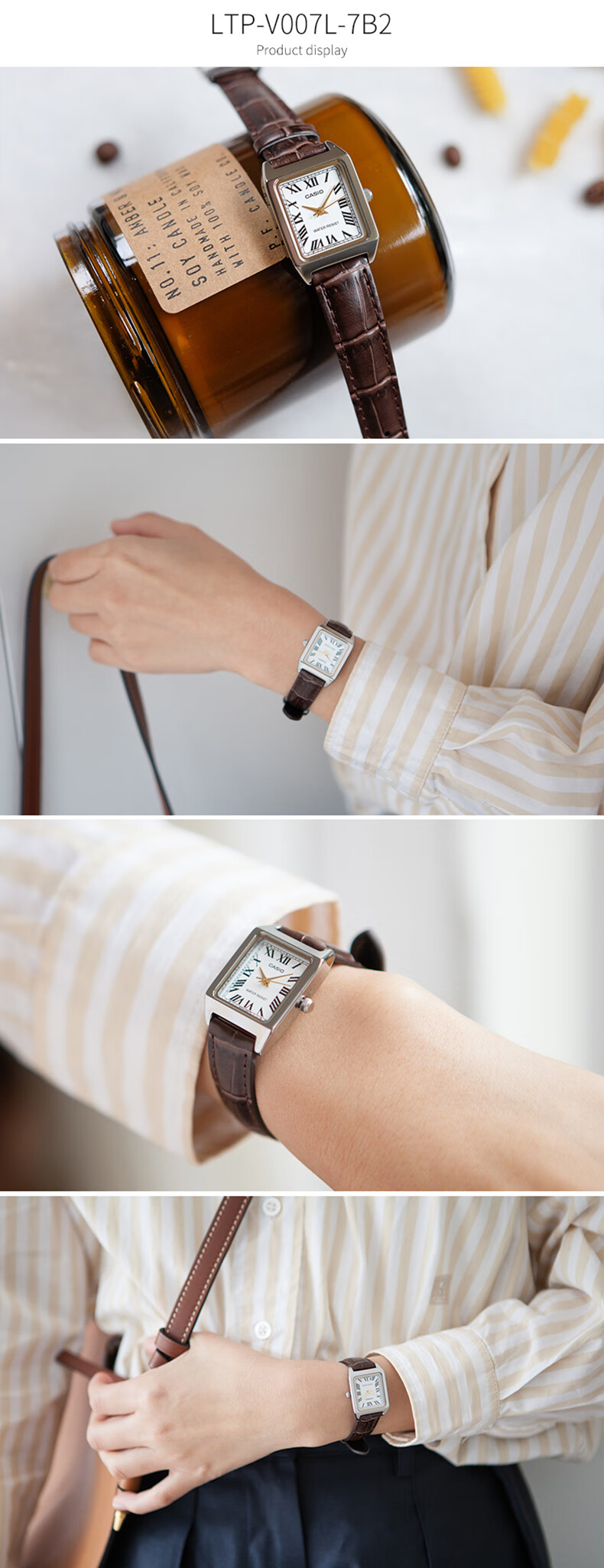 CASIO Women's Small Square Vintage Quartz Watch for Students LTP-V007L-7B1 31