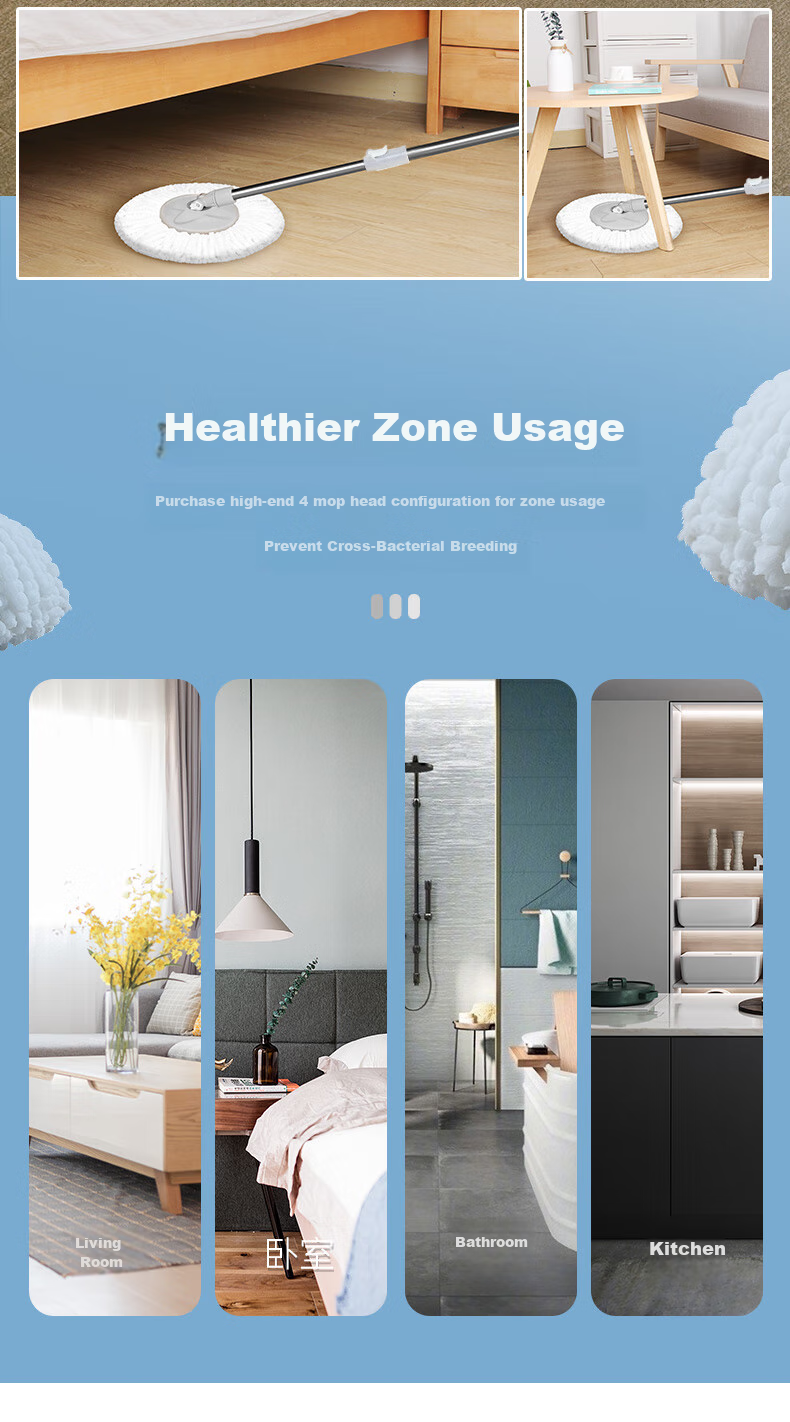 BEKAHIQ Rotating Mop with 4 Cleaning Cloths, Hands-Free Washing, 2026 Floor Mop Bucket, Lazy Spin-Dry Floor Mop for Home Use 6