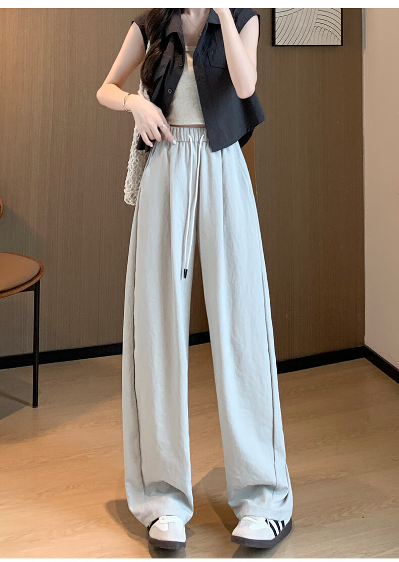 LangSha Women's Casual Pants, Spring And Autumn Thin Style, Cool Breathable High-Waist Loose-Fitting Slimming Pear-Shaped Body Quick-Dry Soft Silk Knife-Edge Pants 15