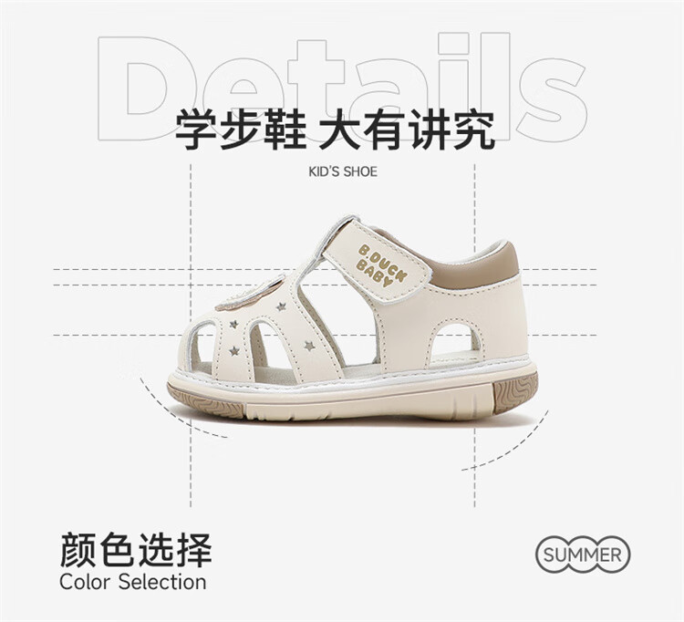B.Duck Children's Closed-Toe Sandals, Boys And Girls Toddler Shoes, Summer Soft-Soled Leather Sandals, 6726 Beige, Size 18 3