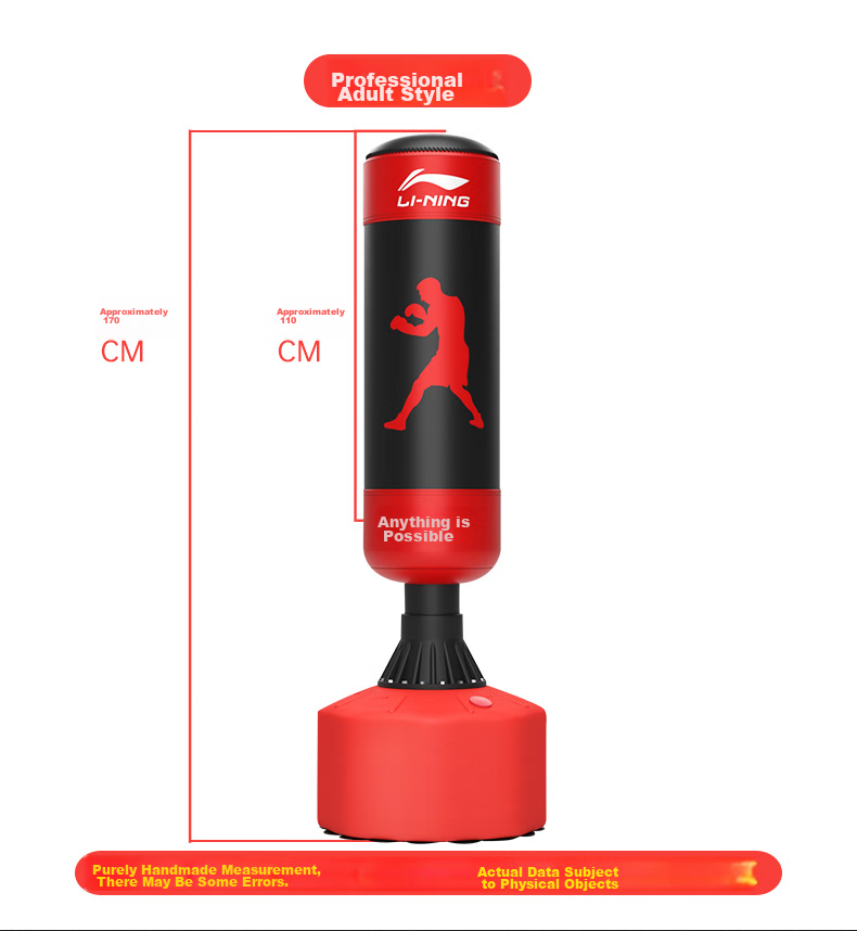 Li-Ning Boxing Punching Bag, Home Standing Adult Punching Bag, Kickboxing Training Equipment, Non-Slip Taekwondo Punching Target, 056 Black 8