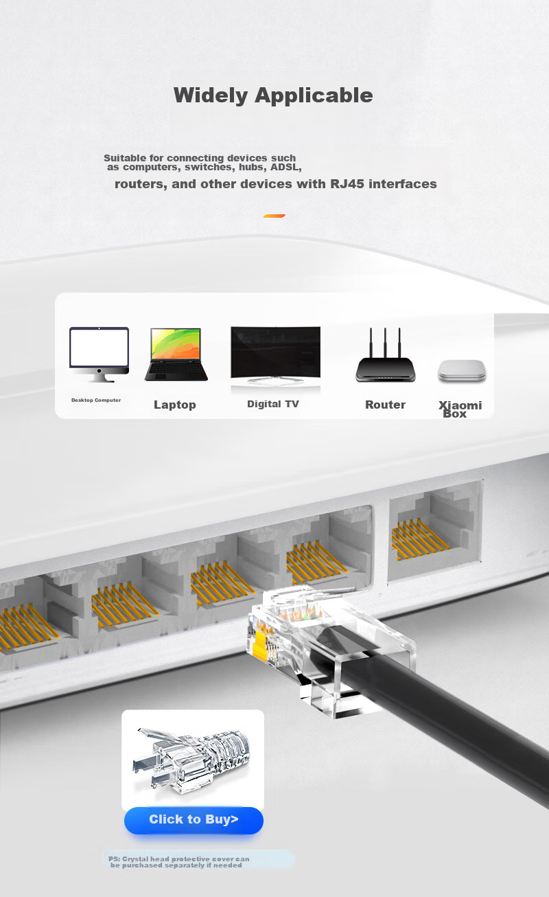 SAMZHE Cat6 Gigabit Engineering Crystal Head, Gold-Plated RJ45 Crystal Head, Cat6 8-Core 8P8C Computer Network Connector, 100 Pieces, FK-6100 10