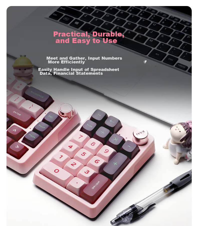 KZZI K20 Wireless Tri-Mode Mechanical Keyboard 19-Key with Knob Numeric Keypad RGB Lighting TOP Structure PBT Keycaps Hot-Swappable All Keys Mido Purple Light Feather Switch V2 4