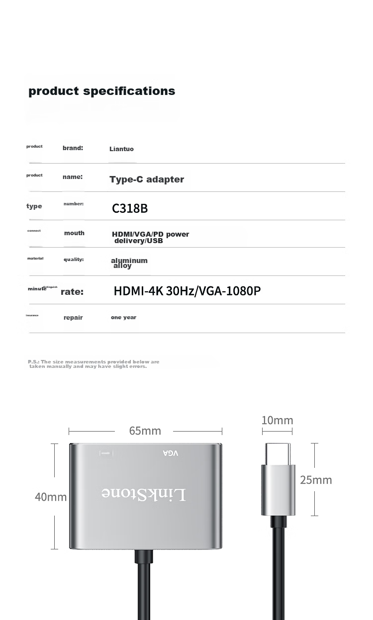 LinkStone Type-C Expansion Dock Adapter, USB-C to HDMI/VGA/USB3.0/PD Fast Charging Converter Cable, for Apple Computers, IPad Tablets, Huawei Phones, And Expansion Docks 11