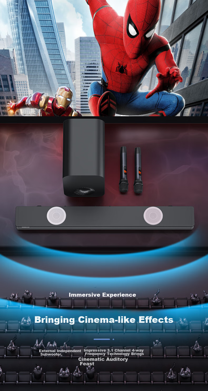 HANHONG_AUDIO 019KW-K TV Soundbar, Home Theater KTV Package, Surround Sound Karaoke Bluetooth Speaker, Karaoke Sound System for Home Indoor Use, Computer PS5 Speakers 6