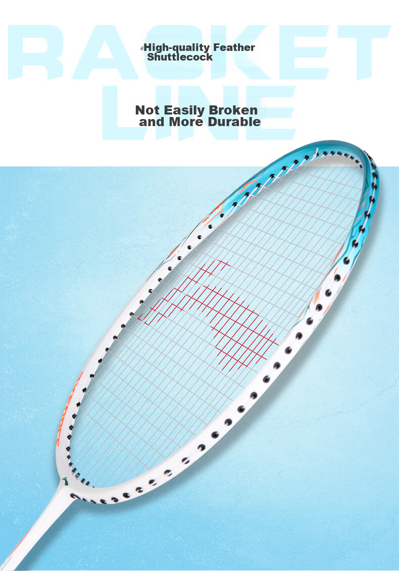 Li-Ning Badminton Racket, Single Racket, Carbon Composite Integrated Durable Badminton Racket, Leiting 9, Suitable for Children And Adults, White And Blue * 7