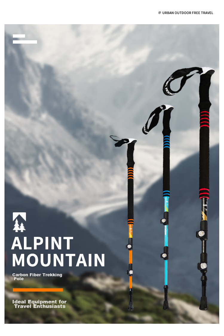 ALPINT MOUNTAIN Carbon Fiber Outdoor Trekking Pole for Men And Women, Lightweight Telescopic Three-Section Hiking Poles with Anti-Slip Desig 1