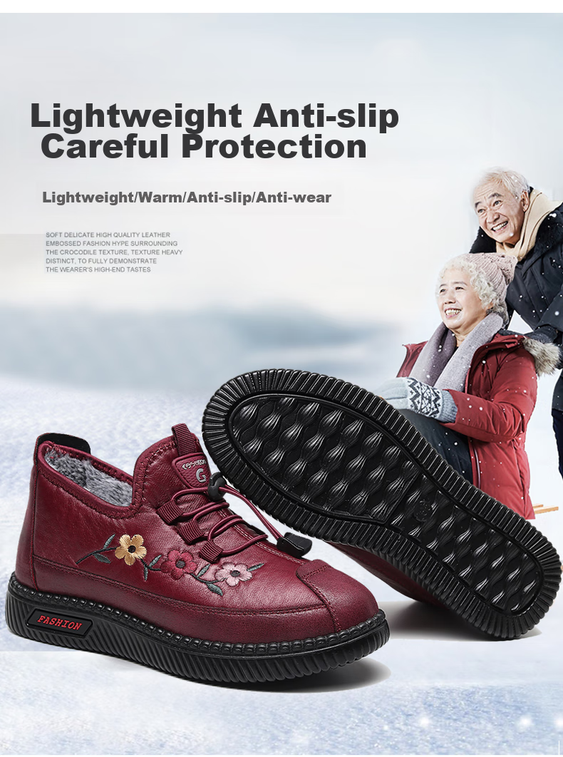 Ankang Mom Shoes, Winter Cotton Shoes for Women, Fleece-Lined for Warmth, Elderly Shoes for Middle-Aged And Elderly, Soft-Soled Thick Slippers for Grandmothers, AK78925, Black, Size 42 6