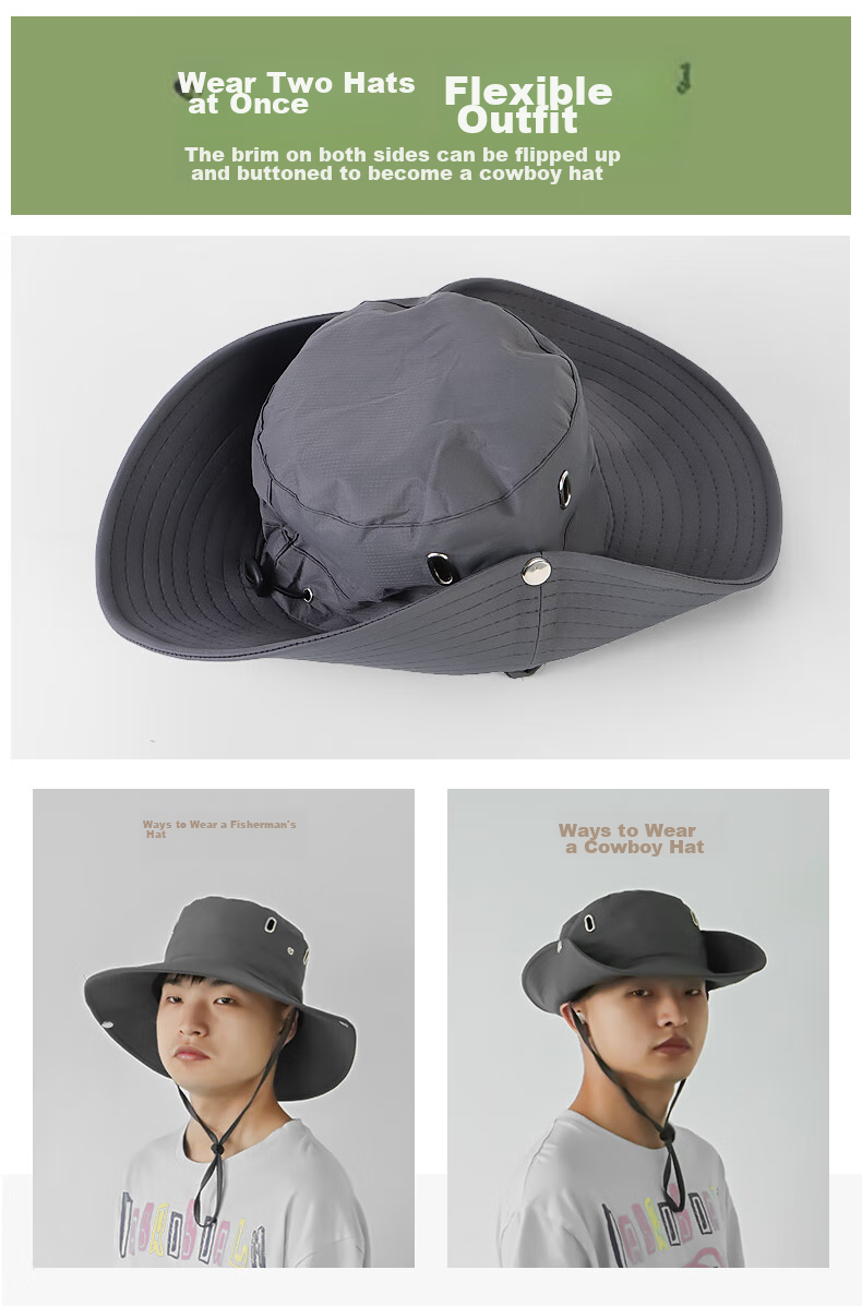 BJ Fisherman Hat Sun Protection Hat Outdoor Hiking Cap for Men And Women, Large Head Circumference Wide Brim Sun Hat Khaki Color 2