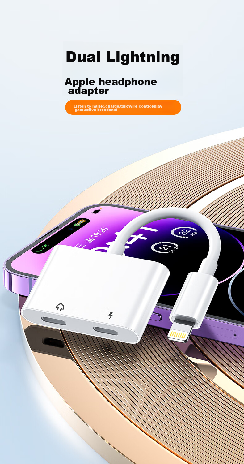 CangHua, Apple Earphone Adapter Two-In Charging And Music Listening, IPhone 14/13/12 Pro/11/8 Audio Converter, Live Streaming And Calling, Dual Lightning Interface 2