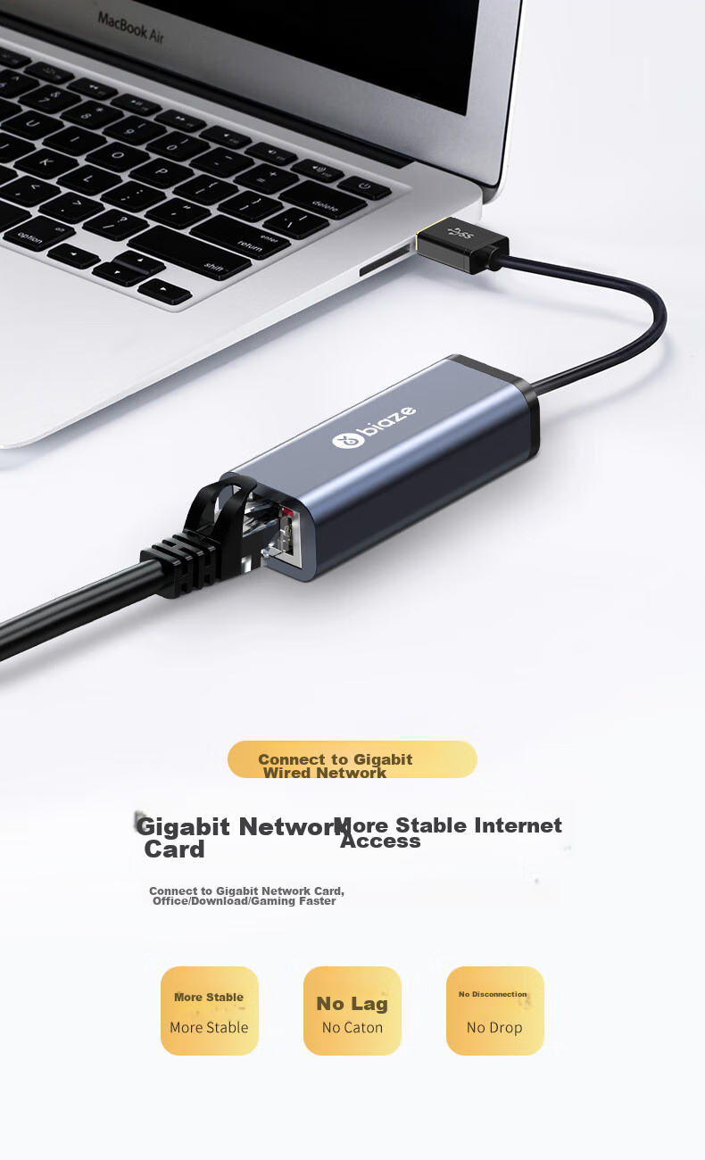 BIAZE USB3.0 Gigabit Wired Network Card to RJ45 Ethernet Adapter, Driver-Free Converter, Compatible with Laptops And Nintendo Switch, External Network Port Expansion Adapter 6